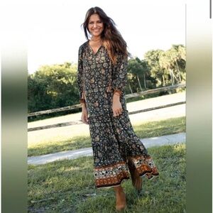 NATURAL LIFE Bohemian Maxi Dress - Black and Orange
